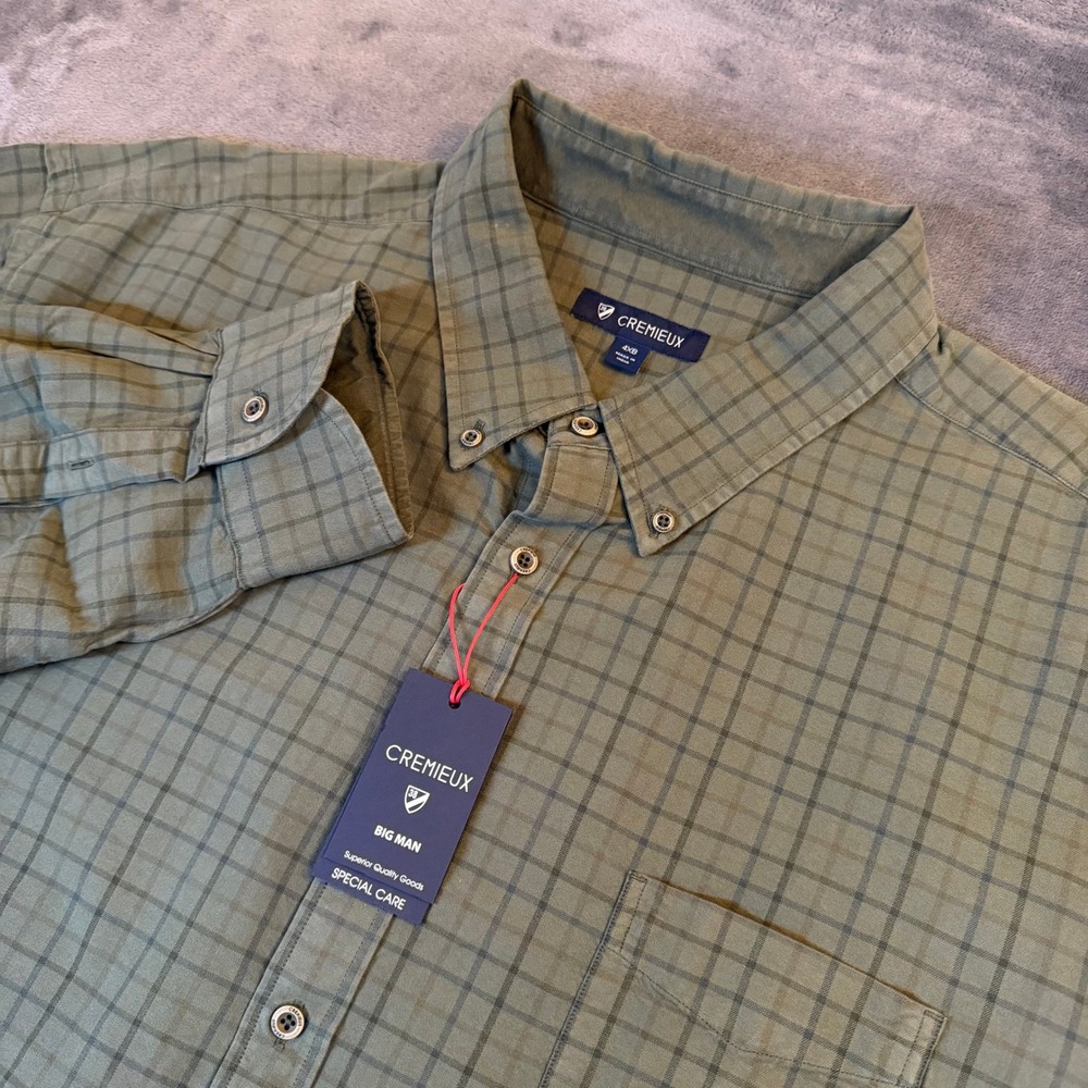 Cremieux Button Up Shirt‎ Olive Green Grid Plaid Long Sleeve Cotton Mens 4XB NWT